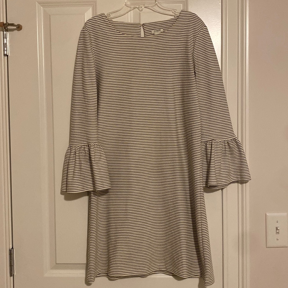 JCrew striped flutter sleeve dress